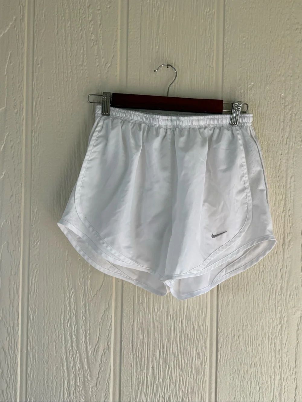 Nike White Women's Athletic Running Shorts with Silver Swoosh